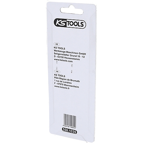 Weiße Produktverpackung mit Text, dem KS Tools Logo und Barcode.